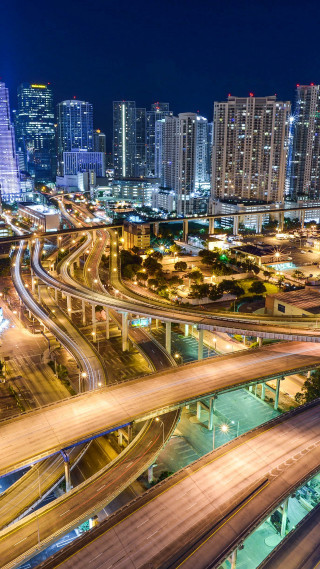 City night freeway bridge overpass - free city wallpaper for mobile