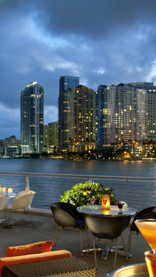 City skyline night water restaurant - free city wallpaper for mobile
