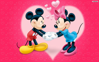 Mickey minnie touching hands hearts - free valentines wallpaper for desktop