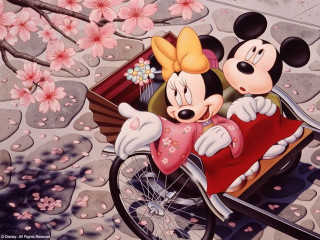 Mickey minnie bicycle cherry blossoms - a bicycle free wallpaper for desktop