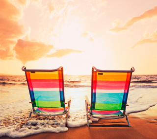 Beach chairs rainbow ocean sunset - a beach free wallpaper for tablet