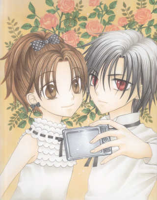 Anime couple camera roses yellow - a couple of anime characters holding free wallpaper for mobile