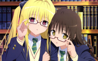 Anime girls school uniforms bookshelf - book free wallpaper for desktop