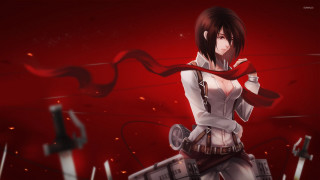 Woman red scarf gun hand - a red scarf free wallpaper for desktop