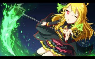 Girl costume sword green fireball - a sword in front free wallpaper for desktop