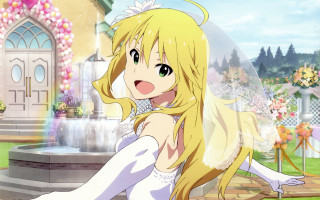 Girl white dress bench fountain - a bench in front free wallpaper