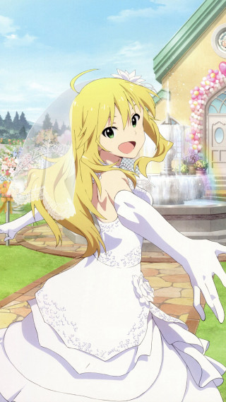 Woman white dress house fountain - magical realism free wallpaper for mobile