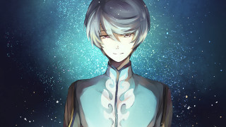 Man white hair blue shirt - luminous free wallpaper