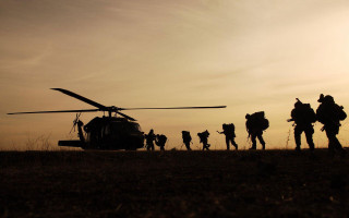 Soldiers walking helicopter sunset background 2 - christopher moeller free wallpaper