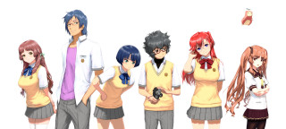 Anime characters group red haired - purism free wallpaper for desktop