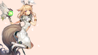 Demon woman green ball sword - fullbody free wallpaper for desktop