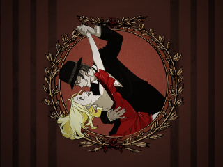 Man woman dancing circle red - a red wall behind them free wallpaper