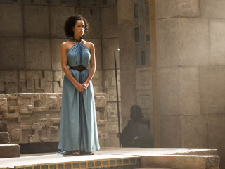 Woman blue dress stone platform - ada gladys killins free wallpaper