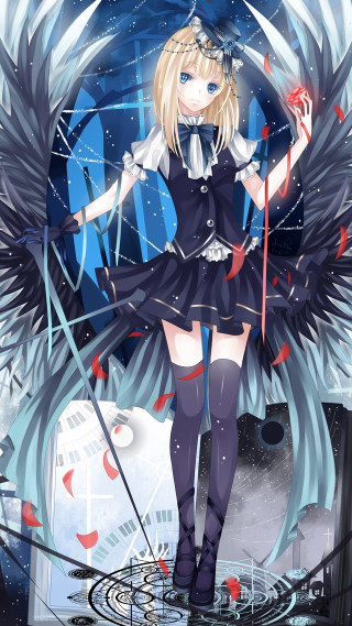 Anime girl black dress wings - a anime girl free wallpaper for mobile