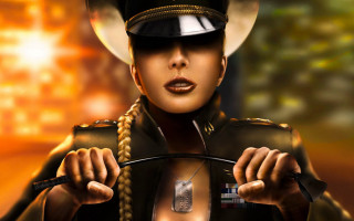 Woman uniform scissors hat streetlight - her hand and a hat free wallpaper