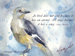Bird branch quote blue watercolor - a watercolor painting free wallpaper
