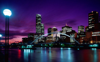 City skyline bridge river night 48 - a purple sky in the background free wallpaper for desktop