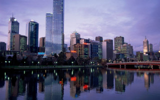 City skyline bridge river dusk 2 - a bridge and a river in front free wallpaper