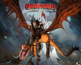 Cartoon character dragon ride sword - his hand and a mountain in the background free wallpaper