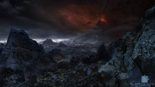 Dark landscape volcano red light - derold page free wallpaper