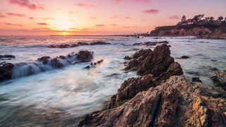Sunset ocean waves rocks house - fitz hugh lane free wallpaper