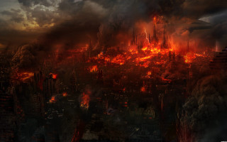 City fire dark cloudy smoke - massive free wallpaper