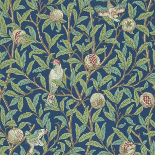Blue wallpaper birds pomegranates pattern - exquisite detail free wallpaper