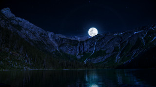 Full moon mountain range lake 2 - over a mountain range free wallpaper for desktop