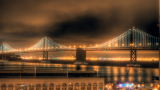 Bridge water night lights cloudy - a body of water free wallpaper for desktop