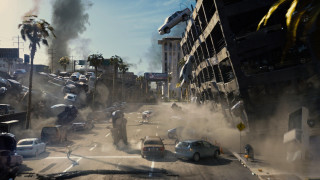 Smoke building street car soldiers - a car and a building free wallpaper