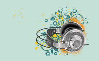 Headphones floral design blue background - a splash of paint free wallpaper