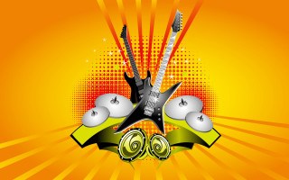 Guitar music equipment yellow background - post grunge free wallpaper