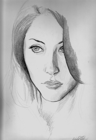 Woman face blue eyes pencil - free portrait wallpaper