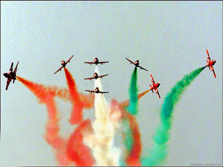 Airplanes formation colored smoke sky - formation free wallpaper