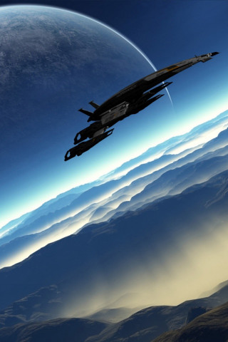 Space ship mountain planet sky - free airplane wallpaper for mobile