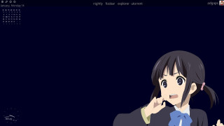 Girl black shirt tie pointing - a screen free wallpaper for desktop