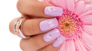 Womans hand pink manicure flower - free flowers wallpaper
