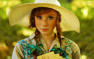 Woman straw hat yellow mail - american impressionism free wallpaper