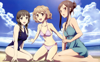 Three women bathing suits beach 3 - the beach together free wallpaper