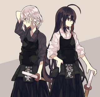 Anime characters long hair black 2 - one holding free wallpaper for tablet