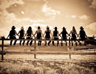 Group cowboys sitting fence hats - ancell stronach free wallpaper
