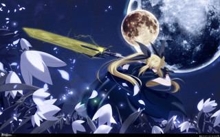 Girl sword full moon stars - a full moon in the sky free wallpaper