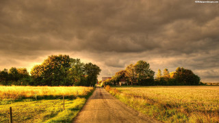 Stormy dirt road fence trees - dark cloud free wallpaper for desktop