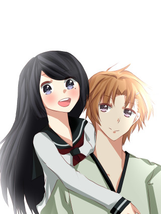 Anime couple hugging arms around - free anime wallpaper for mobile