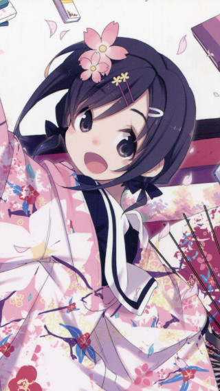 Woman kimono fan flower hair - her hand and a flower free wallpaper