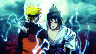 Anime characters full moon lightning - a full moon behind them free wallpaper