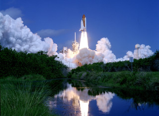 Rocket taking off sky clouds - cloud and water free wallpaper