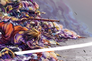 People swords pile rocks sky - a pile of rocks free wallpaper