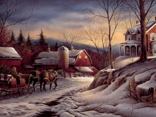Horse drawn carriage snowy road - a snowy road free wallpaper