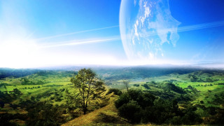 Green landscape blue sky distant - a green landscape free wallpaper
